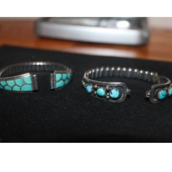 2 Vintage Mexico 925 Sterling Turquoise Native American  Navajo Watch Band Ends - Picture 1 of 6